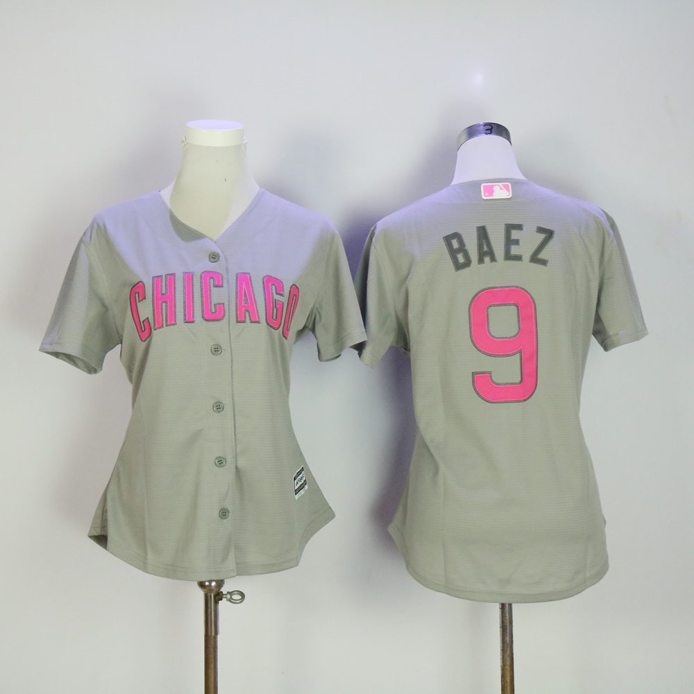 Women Chicago Cubs 9 Baez Grey Mothers Edition MLB Jerseys